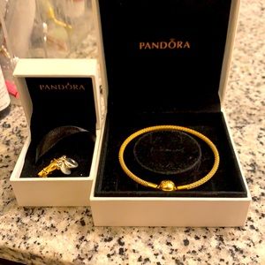 Gold Pandora bracelet & charm set